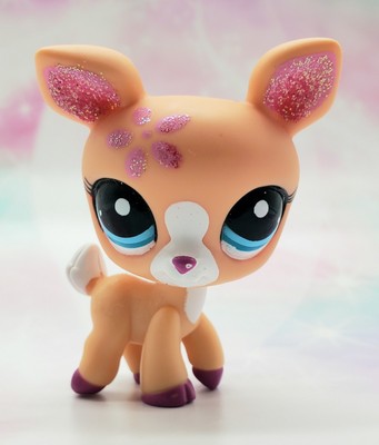 Littlest Pet Shop Authentic # 2113 Peach White Pink Glitter Deer Blue Eyes
