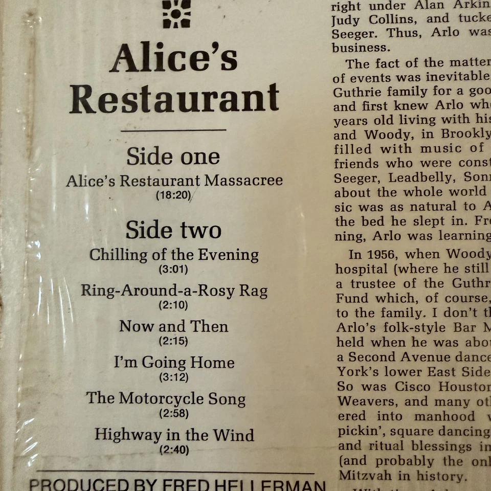 Arlo Guthrie Alice's Restaurant Vinyl LP Reprise RS 6267 Near Mint Shrink Wrap Foto 4 de 4