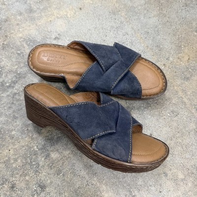 Born Basics Teayo Blue Slip On Leather Sandals Womens Size 8