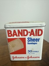 VTG Johnson & Johnson Band-aid Sheer Bandages Metal Tin Storage Box Collectible