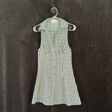 Urban Outfitters NWOT Blue and Green Checkered Sleeveless Dress with Collar SM