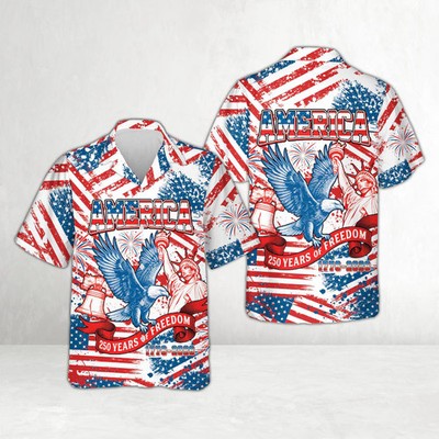 America Freedom 3D Hawaiian Shirt Patriotic USA Flag Button Up