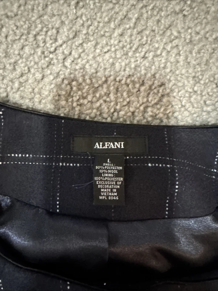 New Alfani Womens Blue Plaid Stretch Print A-Line Coat Jacket Size L - Image 4 of 4