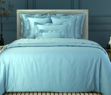 Lenzuolo Completo Yves Delorme Triomphe Horizon Raso di Cotone Biologico Blu Verde