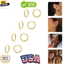 Small Gold Huggie Hoop Earrings Set for Women Men, Hypoallergenic 14K Gold Pl...
