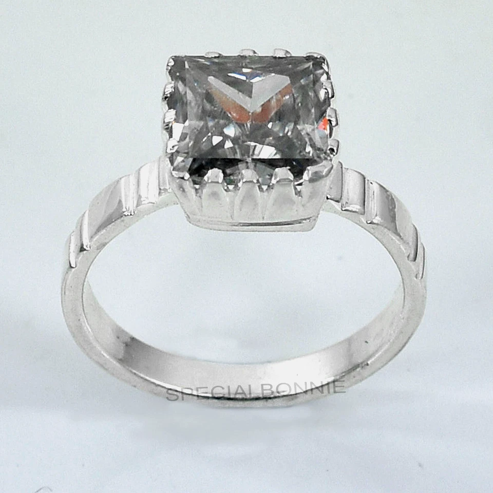 Anillo solitario de diamantes grises talla princesa certificado 3,50 quilates Foto 3 de 4