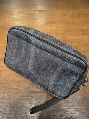 Etro Paisley Pattern Clutch Bag Dark Tones Leather Women s