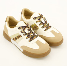 Claudia Ghizzani White & Brown Tones Lace Up Trainers For Women