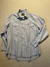 Vintage 90s Wrangler Western Cowboy Rodeo Pearl Snap Shirt Blue 17.5 35 XL