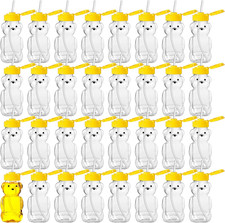 32 Pack Honey Bear Bottle with Straws Empty Plastic Cup Honey Jar Containers Bea