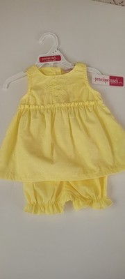 Penelope Mack Ltd. Girls 12M Yellow Sleeveless Floral Cotton Knit Dress Knee