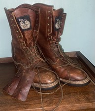Vintage-Style Georgia Boots Brown Leather Log...