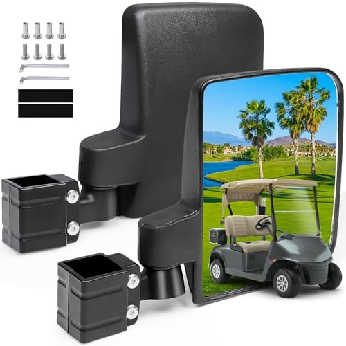 Golf Cart Side Mirrors No Drilling, Universal Folding Rear View Mirror for - Picture 2 of 7