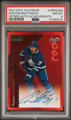 Auston Matthews 2021-22 O-Pee-Chee Platinum VIP Red Auto Achievements /10 PSA 8!