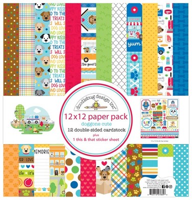 Doodlebug Double-Sided Paper Pack 12''X12'' 12/Pkg-Doggone Cute
