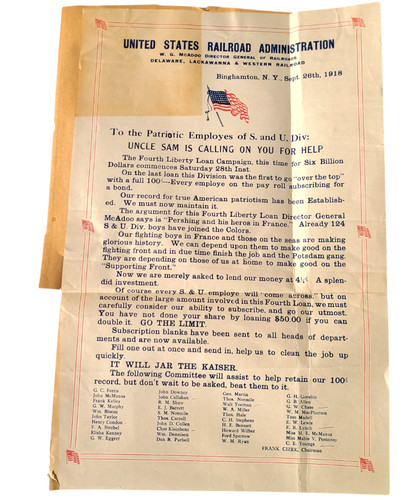 Vtg WWI Railroad Poster Delaware Lackawanna & Western 1918 Liberty Loan Original