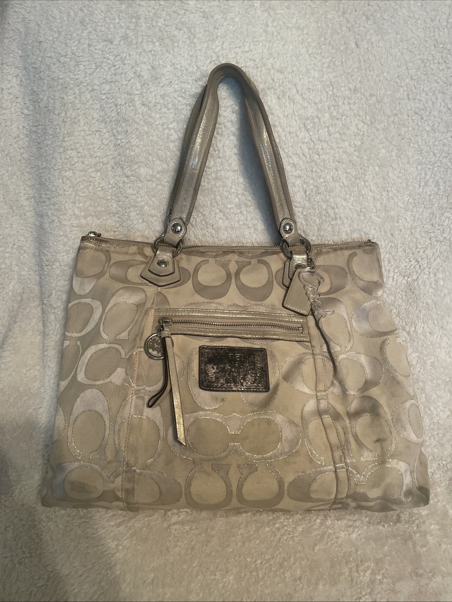 COACH Poppy Signature Lurex Highlight Tote Shoulder Bag Purse 