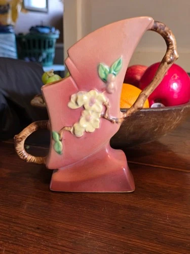Roseville Pottery  Pink Apple Blossom Vase 373-7  FACTORY MINT