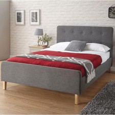 Image of King 5ft Bed Fabric Upholstery Sturdy Wooden Frame Ashbourne Charcoal Grey