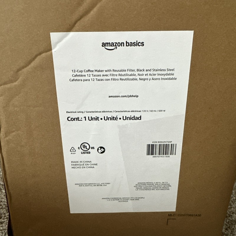 Amazon Basics Black 12-Cup Drip Coffee Maker