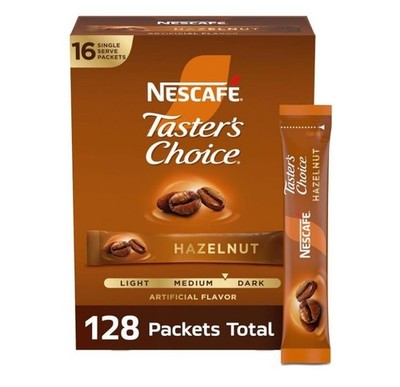 Nescafe Taster's Choice Instant Coffee Beverage, Hazelnut, 16 count (Pack of 8)