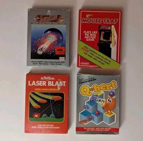 Atari 2600 Lot Of 4 Boxed Games Laser Blast Qbert Mouse Trap Journey Tested