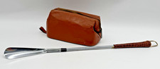 Mid-Century Long Handled Steel Shoehorn Genuine Leather Tavel Kit Japan