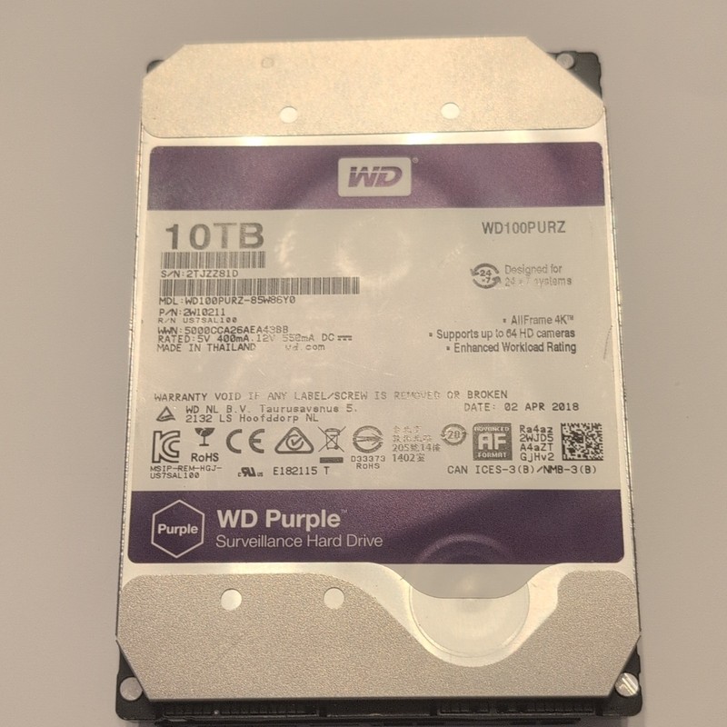 Western Digital WD Purple WD100PURZ 10TB 3.5" SATA III Surveillance HDD 64MB