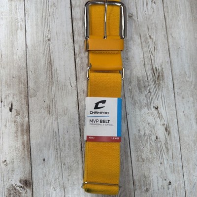 Champro Adult MVP Leather Tab Baseball Belt Yellow 1.5 Wide 24-48'' *Black Stain*