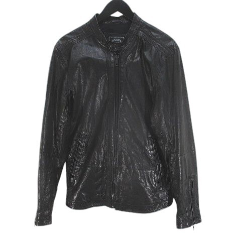 Diesel Leather Jacket S Black Zip Up Pocket Regular Men'S