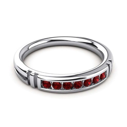Ruby Channel-Set Round 2.00mm Half Eternity Ring With Rhodium Plated - Picture 3 of 7