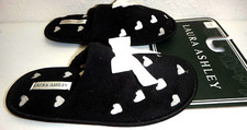 LAURA ASHLEY Black Flat Slippers White Hearts Size S 5-6 , M 6.5-7.5 