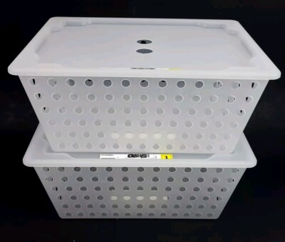Lot of 2) Ikea RUNDBAL Storage box with Lid Frosted Clear 15 x 11 x 6.5