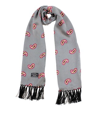Tootal Mens Black and White Retro Paisley 100% Silk Scarf UK - Main Image