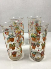 Culver’s 1980s Potted Flower Tumblers Yellow Red  White Terracotta Pots Plastic