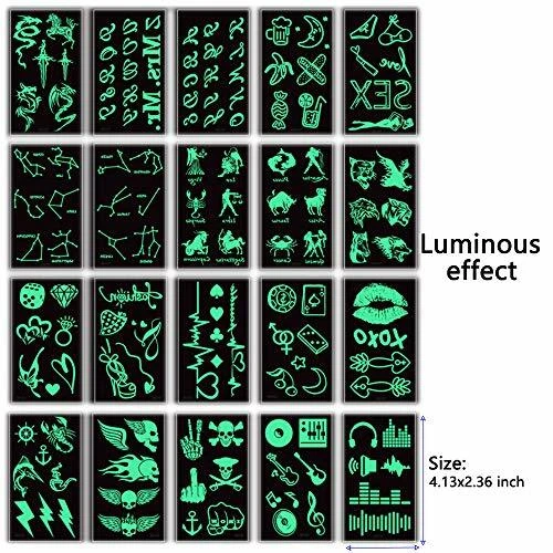 110 Temporary Tattoos for Women UV Blacklight Tattoos Inked Tattoo Stickers G...