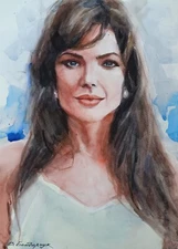 Watercolor portrait of a girl. Minimalistic illustration art for a  art gift.