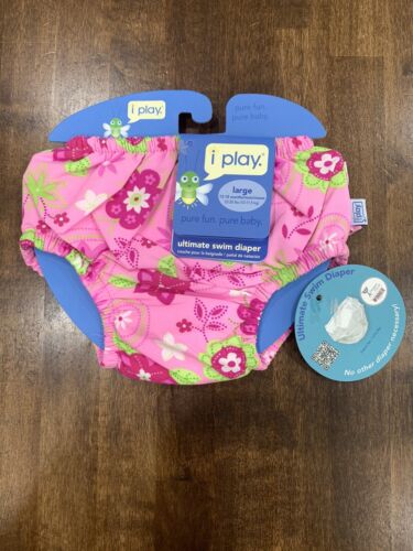 NWT iPlay Reusable Swim Diaper L 12-18 months Pink Floral Ruffle 22-25 Lbs Girls - Picture 1 of 6