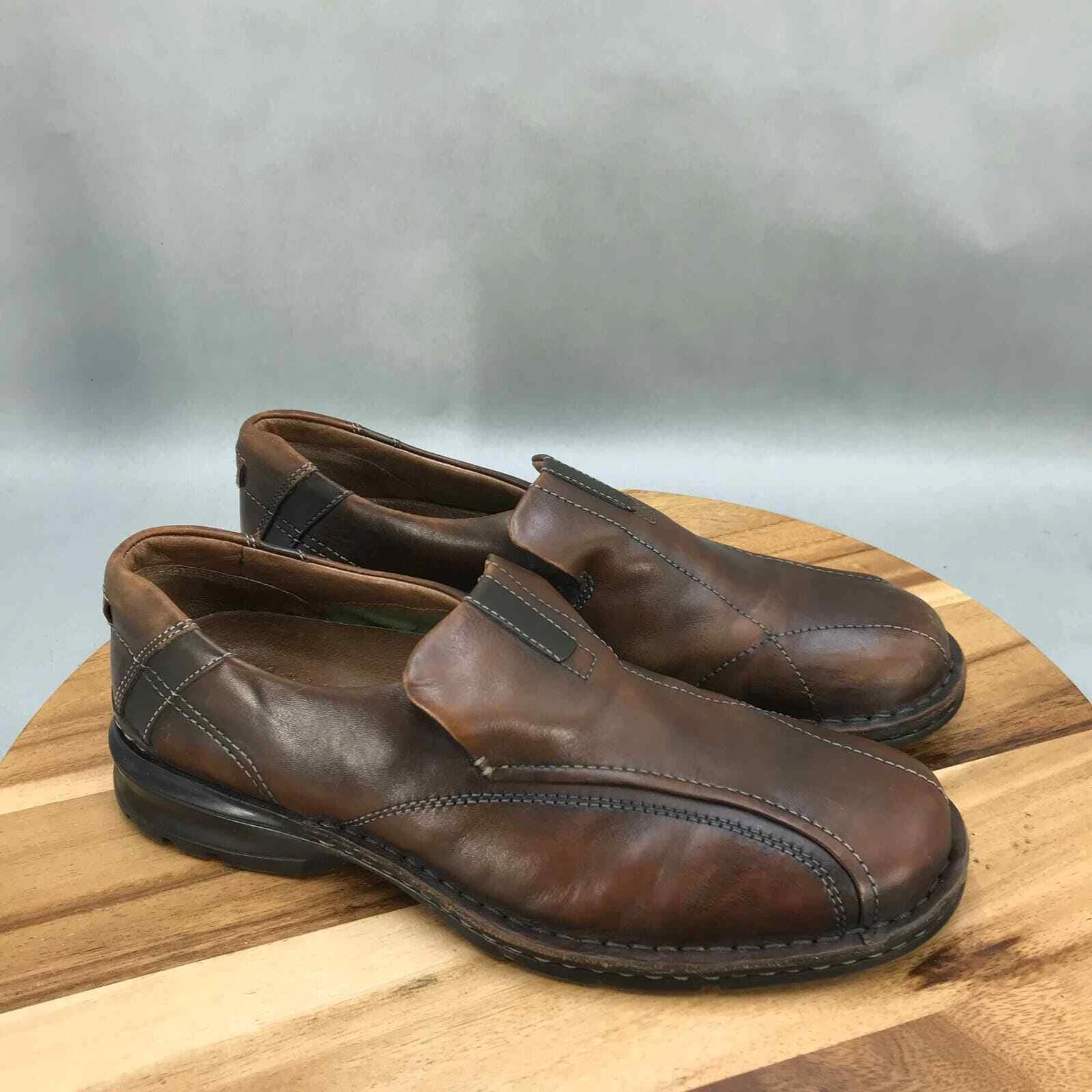 Mocassini Clarks punta bici da uomo 11 M marroni in pelle scarpe casual