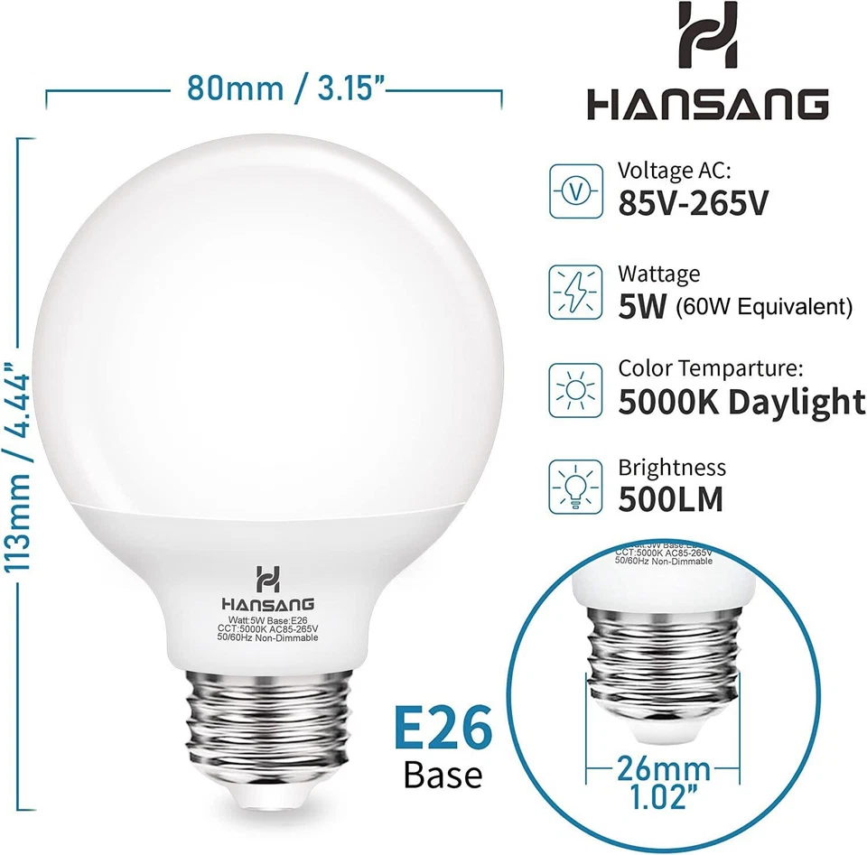 G25 LED Globe Light Bulbs 60W Equivalent 5000K Daylight Bathroom E26 Base Eye... - Image 2 of 4