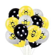 18 Pack BeeTheme Balloons Bumble Honey Bees Party Decor Yellow Black Polka Dots