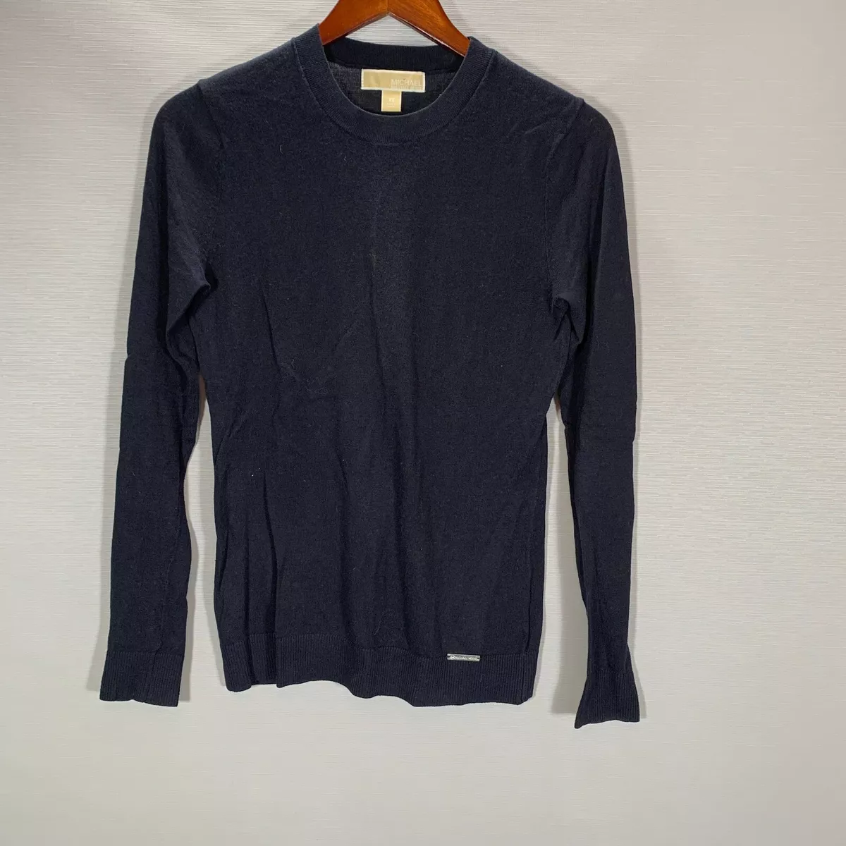 MICHAEL Michael Kors Sweater Womens XS Navy Blue Lightweight Ribbed Hem Logo