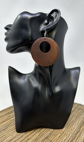 Brown Earrings Wood Earrings Hoop Wooden Earrings Bohemian Earrings Vintage - Picture 5 of 10