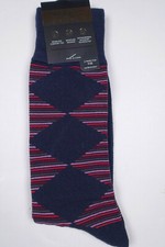ALFANI Alfatech Navy Blue  Red Diamond Stripe Dress Socks NEW 7-12