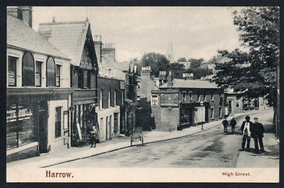 Postkarte Harrow London Middlesex frühe Ansicht High Street Geschäfte