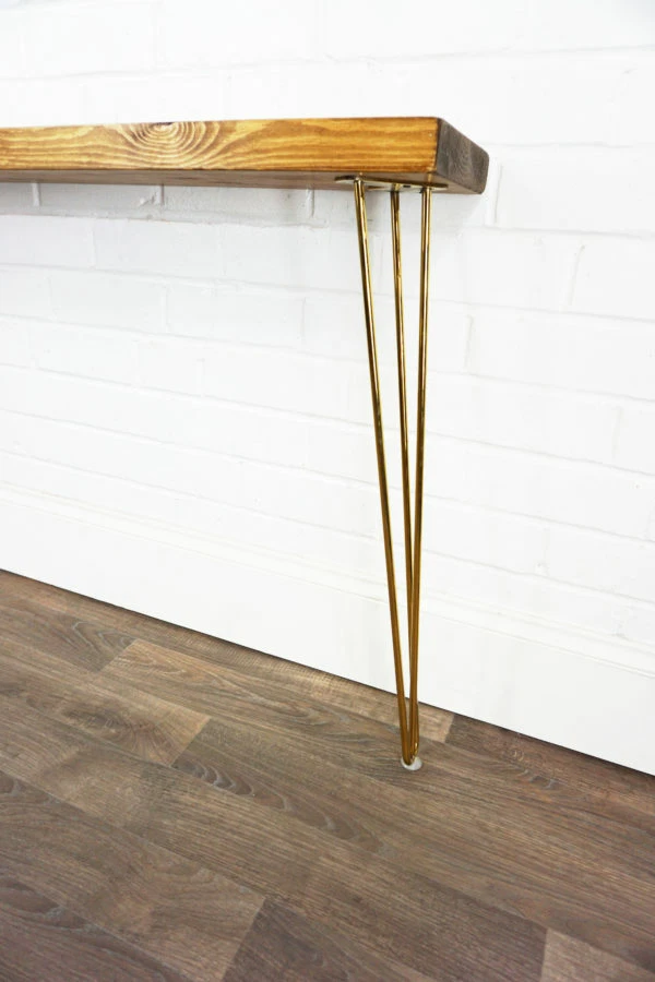 Coffee Side Table Console Solid Wood Timber Metal Gold Legs 19.5cm x 4.4cm - Image 4 of 4