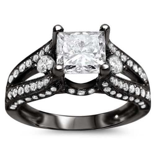 3.34Ct Lab Created Princess Diamond Black Sterling Silver Ring ...