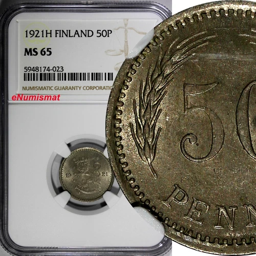 Finland 1921 H 50 Penniä Heaton's Mint NGC MS65 1 GRADED HIGHEST KM# 26 (023) 