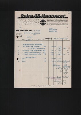 Hanover, invoice 1935, GEHA AG factories for office supplies