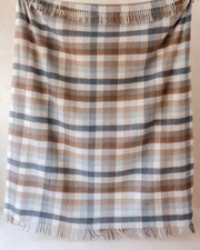 The Tartan Blanket Co Neutral Check Tartan Wool Throw Blanket Large Fringe